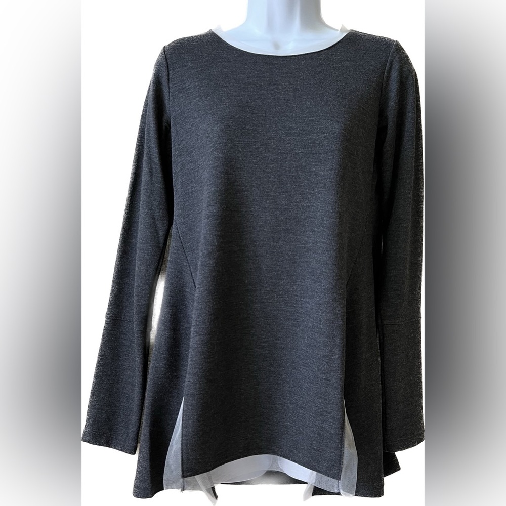 LOGO Lounge mesh trim nicely detailed knit tunic lovely! XXS charcoal
